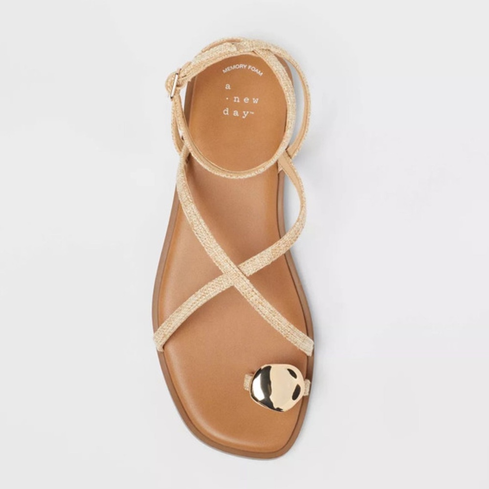 A New Day Women’s Winnie Metallic Gold Strappy Toe-Ring Sandals